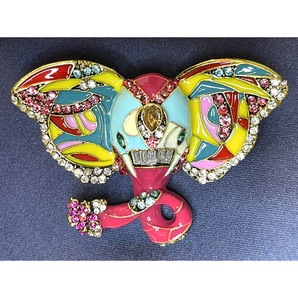Unknown Jewelry - NWOT Multicolor Elephant Brooch Pin Enamel Rhinestone Crystal Yellow Gold Toned